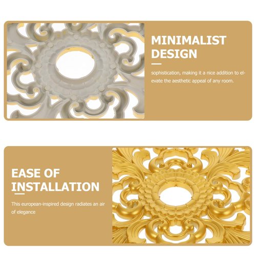 Amosfun Gold Ceiling Medallion 12 Inch European Style Hollow Carved Round Base for Chandelier Home Lighting Fixtures for Living Room and Bedroom