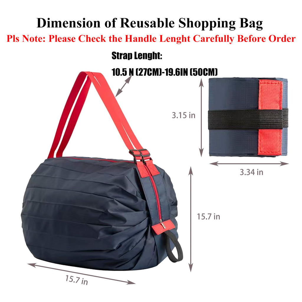 XKE-X 2 Pack Foldable Reusable Shopping Bags - 210D Nylon Waterproof Grocery Bag with Zipper & Adjustable Straps, Compact Travel Duffel Tote Bag for Groceries, Beach, Storage