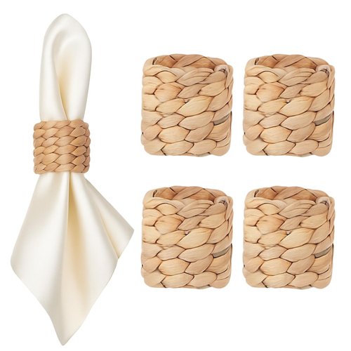 Napkin Rings Set of 4, Handmade Water Hyacinth Boho Napkin Rings, Anillos para Servilletas De Tela, Rustic Farmhouse Napkins Holder for Elegant Table Decoration, Christmas Table Decor, Wedding Decor