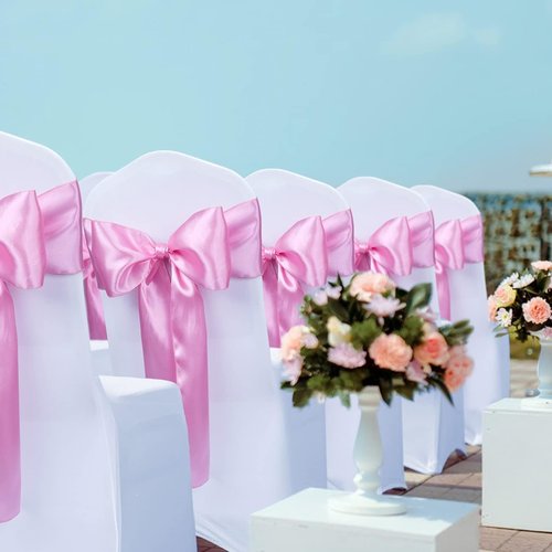 Babenest Satin Chair Sashes - Upgraded 50 Pcs Chair Ribbons & Bows for Weddings & Events | Pink