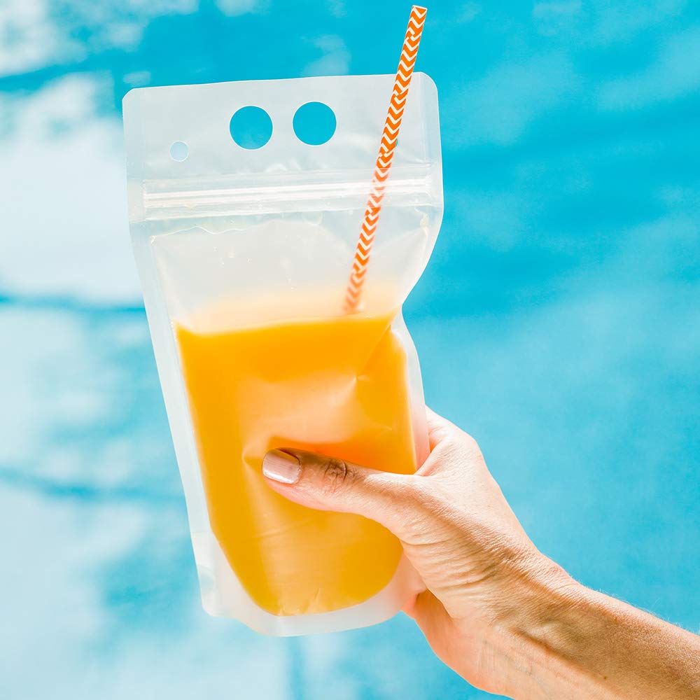 Restaurantware Bag Tek 5.1 X 1.6 Inch Drink Pouches 100 Double Zipper Juice Pouches - Hand-Held Straw Storage Translucent Plastic Drink Bags Heavy Duty Tamper-Evident