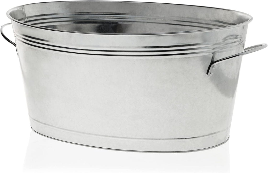 True Galvanized Tub, Large Ice Buckets for Parties, Beverage Cooler for Beer, Wine, Soda, Bottled Water, Rustic Beverage Tub, Drink Bucket for Indoor & Outdoor Party, 6.3 Gal (23.8 Liters), Set of 1