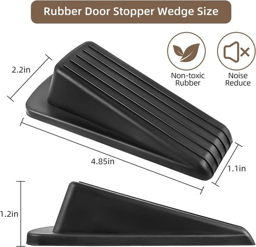 JZWBLILY Premium Rubber Door Stoppers - Heavy Duty Wedge for Carpet & Floor Gaps | Black, 2 Pack