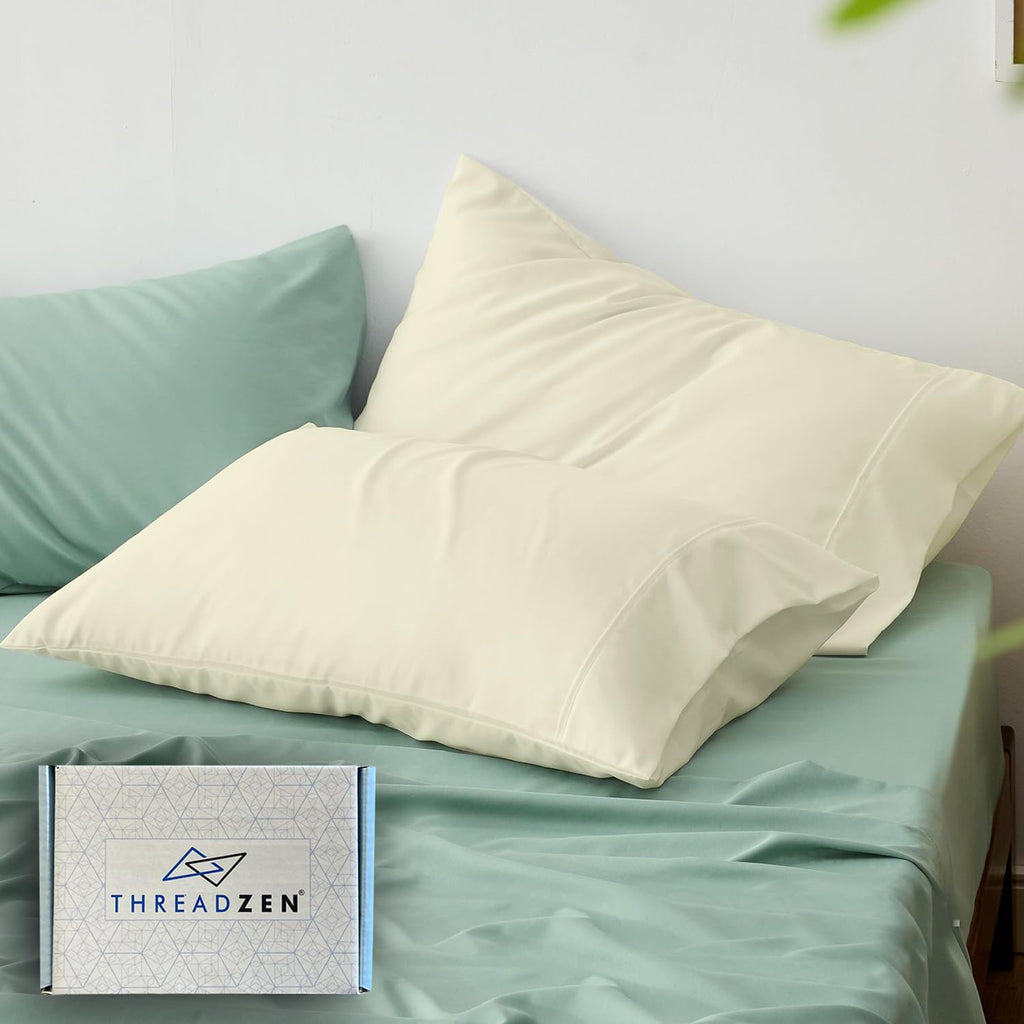 THREADZEN King Pillowcases Set of 2 – 100% Cotton, 600 Thread Count, Soft & Breathable, 21x41 Inches Pillow Covers with Z-Hem & Envelope Closure – Hotel Quality, Easy Care, White
