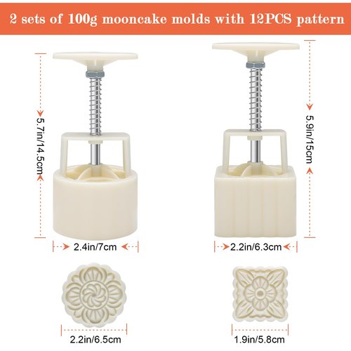 Luxiv Moon Cake Mould, 12 PCS Pattern Hand-Pressure Mooncake Molds for Mid-Autumn DIY Pastry Tool 2 Set with 6pcs Round Flower Mooncake Mode and 6 Pcs Square Pattern Mooncake Mould (White, 100g)