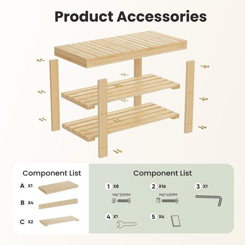 DUMOS Shoe Rack Bench, 3-Tier Bamboo Entryway Benches, Holds Up to 286 lb Storage Organizer, 11.22 x 27.6 x 18 Inches, Suitable for Bedroom Living Room Balcony, Classical Wood