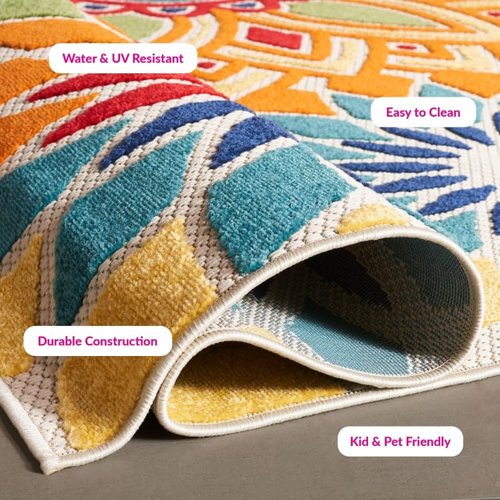 SAFAVIEH Washable Rug Outdoor Cabana Collection - 6'7" x 9', Ivory & Orange, Non-Shedding & Easy to Clean, Ideal for Patio, Backyard, Mudroom (CBN328A)