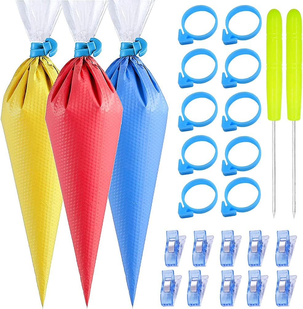 Tipless Piping Bags - 122-Piece Set with 100 Disposable Pastry Bags for Icing & Cookie Decorating | Includes Ties, Clips & Scriber Needle - Perfect for Cake Decorating (10 Inch)