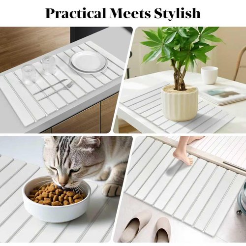 Extral Large Stone Dish Drying Mats for Kitchen Counter, 28"(L)×16"(W), Collapsible Quick Drying Dish Mats, Eco-Friendly Absorbent Diatomaceous Earth Mat for Dishes Cups Bottles, Match Any Countertop
