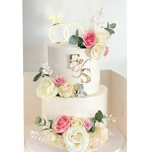 Wedding Cake Topper Diamond Ring Cake Topper with 26 Letter Personalize Bride and Groom Initial Sign