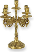 Home Icon Brass Candle Holder for 5 Candles - Includes Drip Trays for Altar & Prayer Corner