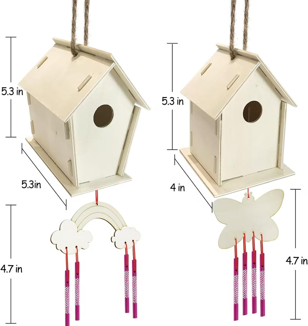 Skiennix DIY Bird House Kit - 4 Pack Wooden Arts & Crafts for Kids Ages 4-8 | Fun Build & Paint Activity