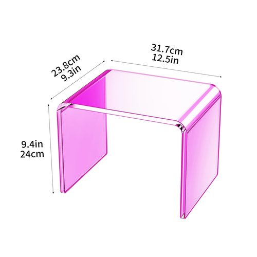 Dewrhiixe Acrylic Step Stool Small Stool,Clear Acrylic Foot Stool for Bathroom Bedroom Kitchen with Non-Slip,Holds Up to 250lbs Pink (with Non-Slip, 12.6'' x 9'' × 9.8'')