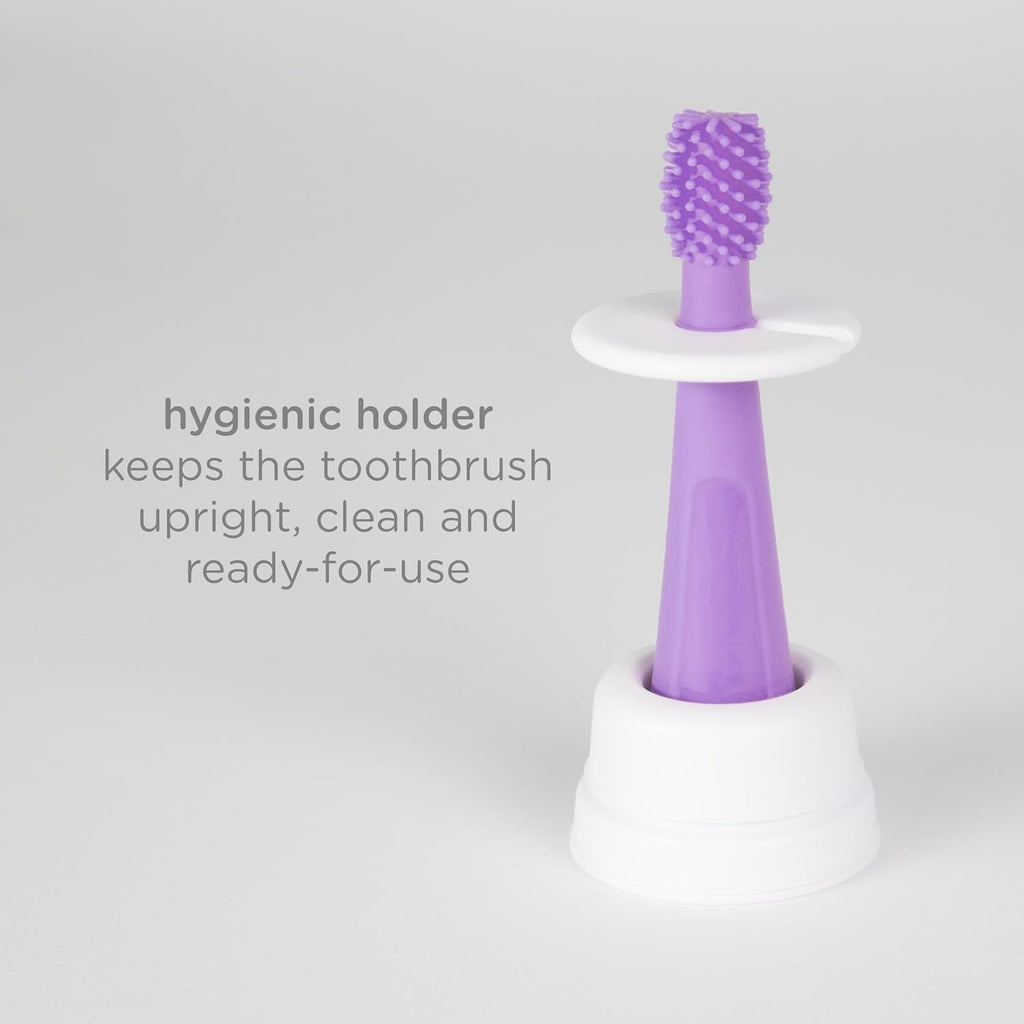 Ubbi Grow With Me Toothbrush Set - Silicone Finger Brush & 360° Soft Bristles - Smoothie Purple