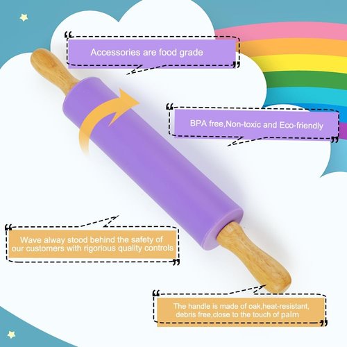 Koogel Rolling Pin - 12 Inch Non-Stick Silicone Surface with Wooden Handle | Perfect for Baking Pies, Pastries & Cookies