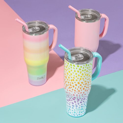 Swig Life 40oz Mega Mug, 40 oz Tumbler with Handle and Straw, Cup Holder Friendly, Dishwasher Safe, Extra Large Insulated Tumbler, Stainless Steel (Over The Rainbow)