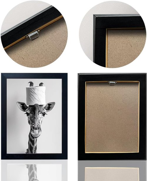 Giraffe Wall Art by Funny Bathroom Decor | Humorous Canvas Print with Toilet Paper Roll | Black & White Framed Artwork