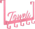 Azmoncy Over The Door Hooks - Heavy Duty Towel Rack with 5 Coat Hooks | Pink for Bathroom & Kitchen