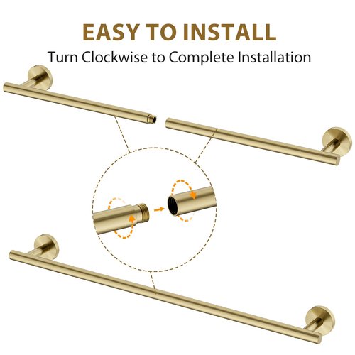 Luxbaro Brushed Gold Towel Bar 24 Inch (Total Length 26-Inch), Thicken Towel Rack for Bathroom Wall, SUS304 Stainless Steel Towel Rod, Modern Home Decor