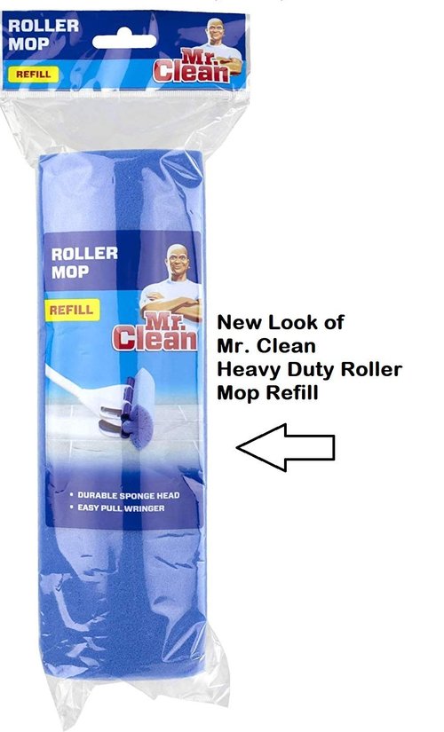 Mr. Clean Heavy Duty Roller Floor Mop Scrubber Sponge Refill Head, Blue