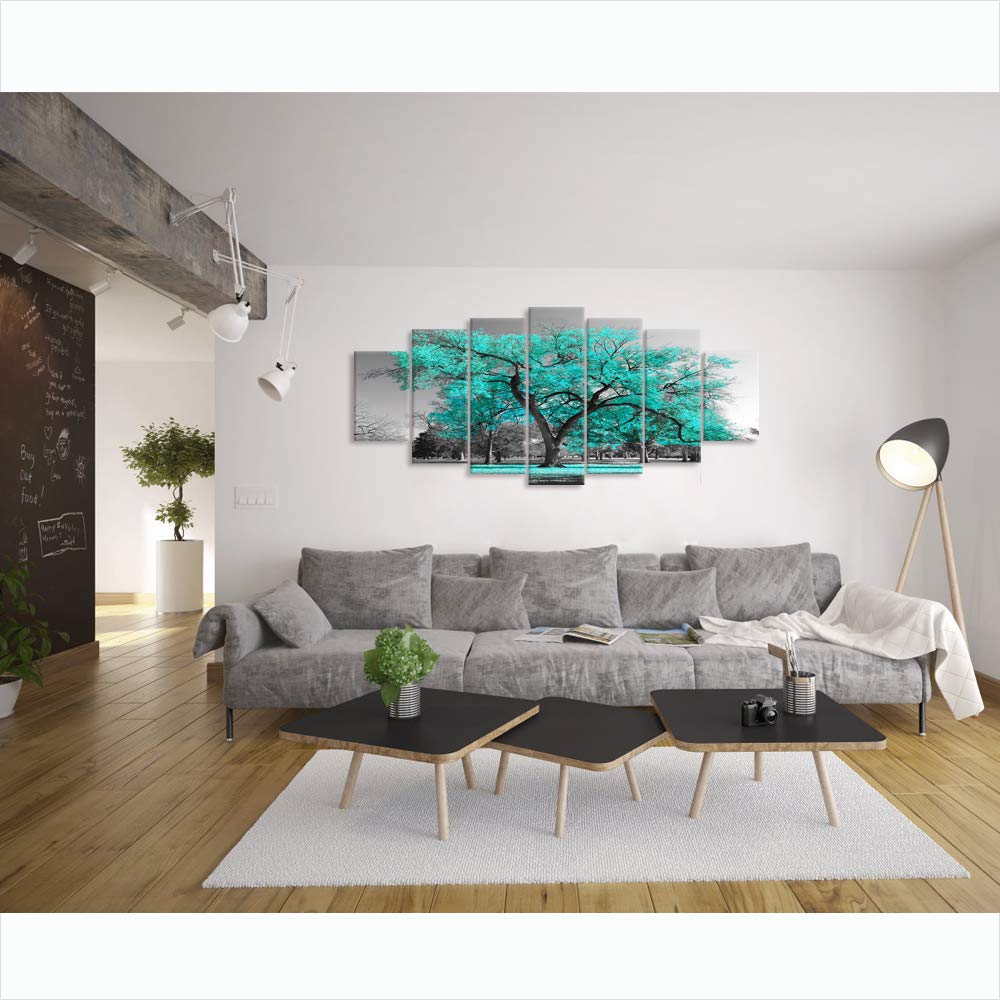 Visual Art Decor Large Canvas Wall Art Teal Tree Landscape Wall Art Turquoise Tree Painting Framed Arwork Living Room Bedroom Home Office Decoration, Framed 70inx32in