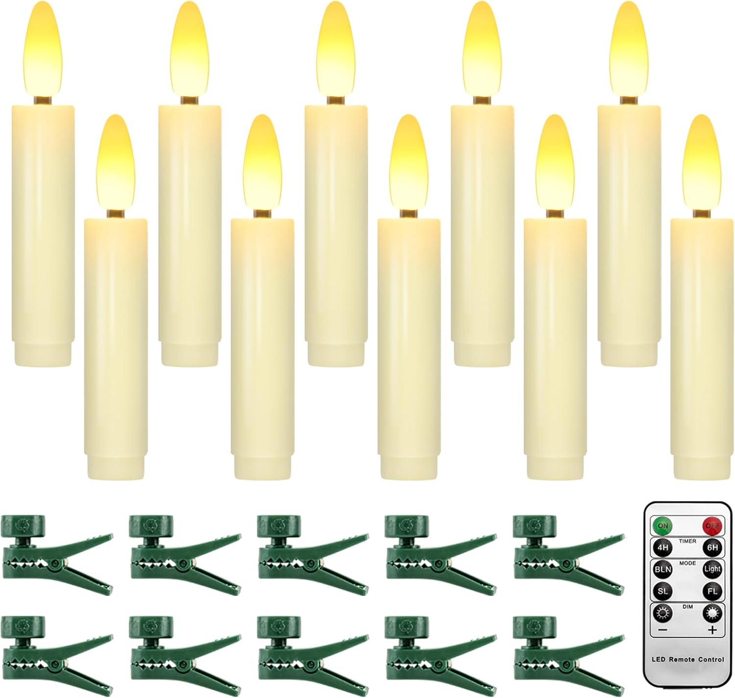 Skiennix 4-Inch Clip-On Candles - Battery Operated Flameless LED Lights with Remote Timer | 10 Pcs for Christmas & Halloween Decor