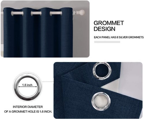 MIULEE Blackout Curtains - 100% Linen Textured Thermal Insulated Drapes | Midnight Blue, 52 x 72 Inch (2 Panels)