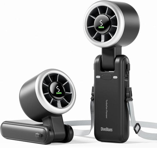 Diveblues Portable Handheld Turbo Fan - 5-Speed Wind, 12-Hour Battery Life | 3-in-1 Cooling Fan in Obsidian Black