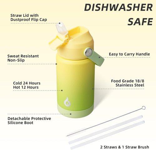 BJPKPK Insulated Water Bottle - 12oz Stainless Steel with Straw Lid & Flex Handle | BPA Free, Fresh Green