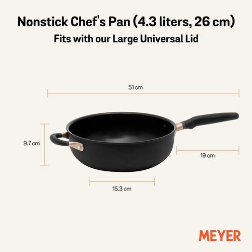 Meyer Nonstick Chef's Pan, 4.5 quart / 10" Induction Compatible Deep Chef Pan, Hard Anodized Nonstick, Dishwasher Safe, Oven Safe, Matte Black with Silicone Handles, Accent Series Cookware, 10 inch