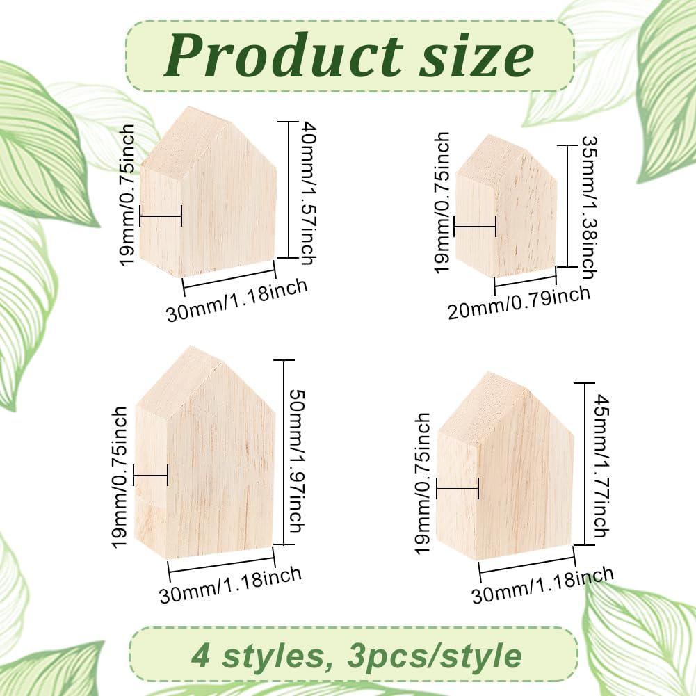 OLYCRAFT Unfinished Wood House Shaped Blocks - 12 Pcs in 4 Sizes for Farmhouse Decor | Crafting & DIY Projects
