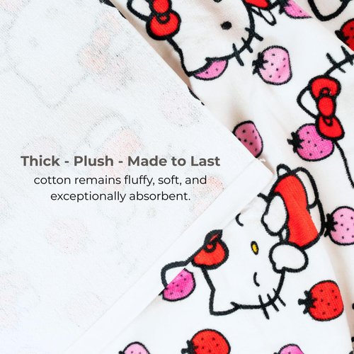 Hello Kitty Hand Towels 2 Pack – 100% Cotton Super Soft & Absorbent Bathroom & Kitchen Towels – Cute Sanrio Strawberry Design – 16” x 28” (Officially Licensed Product) by Franco