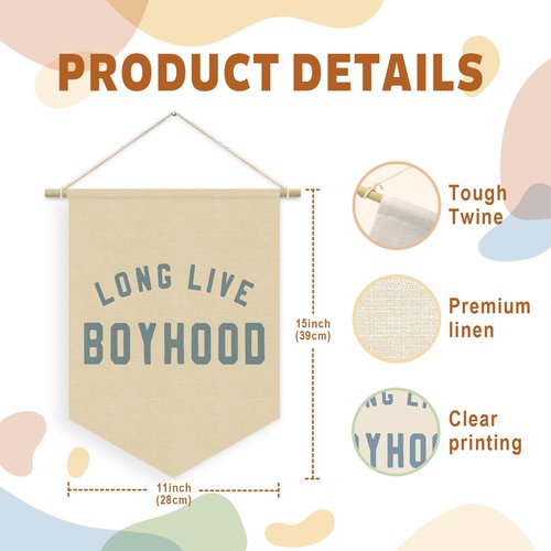 ETVISO Long Live BoyHood Banner, Boy Nursery Decor, Boys Room Wall Hanging Pennant Flag Banner Decor for Nursery Classroom Playroom Kids Room, Playroom Essentials