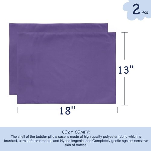 EXQ Home Toddler Pillowcases Zippered 13x18 Travel Pillow Case Set of 2, Small Pillow Case Fits Baby Pillow Sized 12x16, 13x18, Kids Pillowcases 2 Pack Machine Washable（Deep Purple）