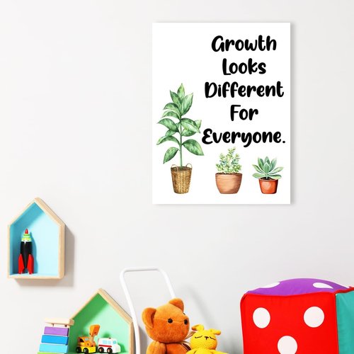 Growth Looks Different for Everyone - Inspirational Quotes Wall Art | Potted Plant Canvas Decor for Therapy & Counseling