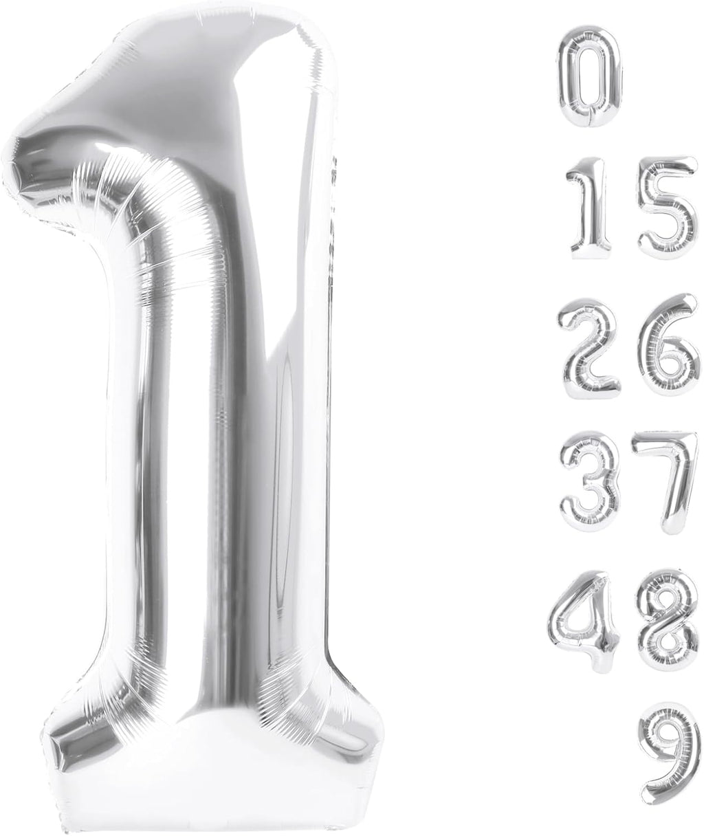 Number Balloons - 40 Inch Silver 1 Balloon for 1st Birthday Party Decorations & Baby Showers