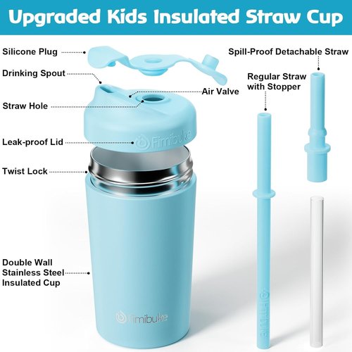 Fimibuke Kids' 10 OZ Spill-Proof Straw Cups - Leak-Proof Insulated Tumblers, 2 Pack with Silicone Straw & Lid