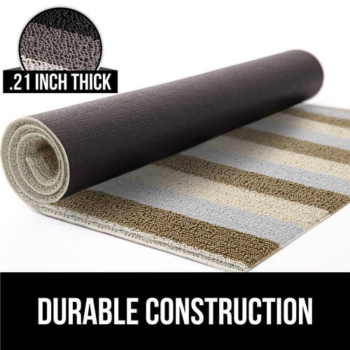GORILLA GRIP Heavy Duty Striped Doormat, Thick Bristles, Crush Proof Texture, Catches Dirt from Shoes, Strong Backing, Easy to Clean, Indoor and Outdoor Entrance Mats, 24x16, White Cream Beige