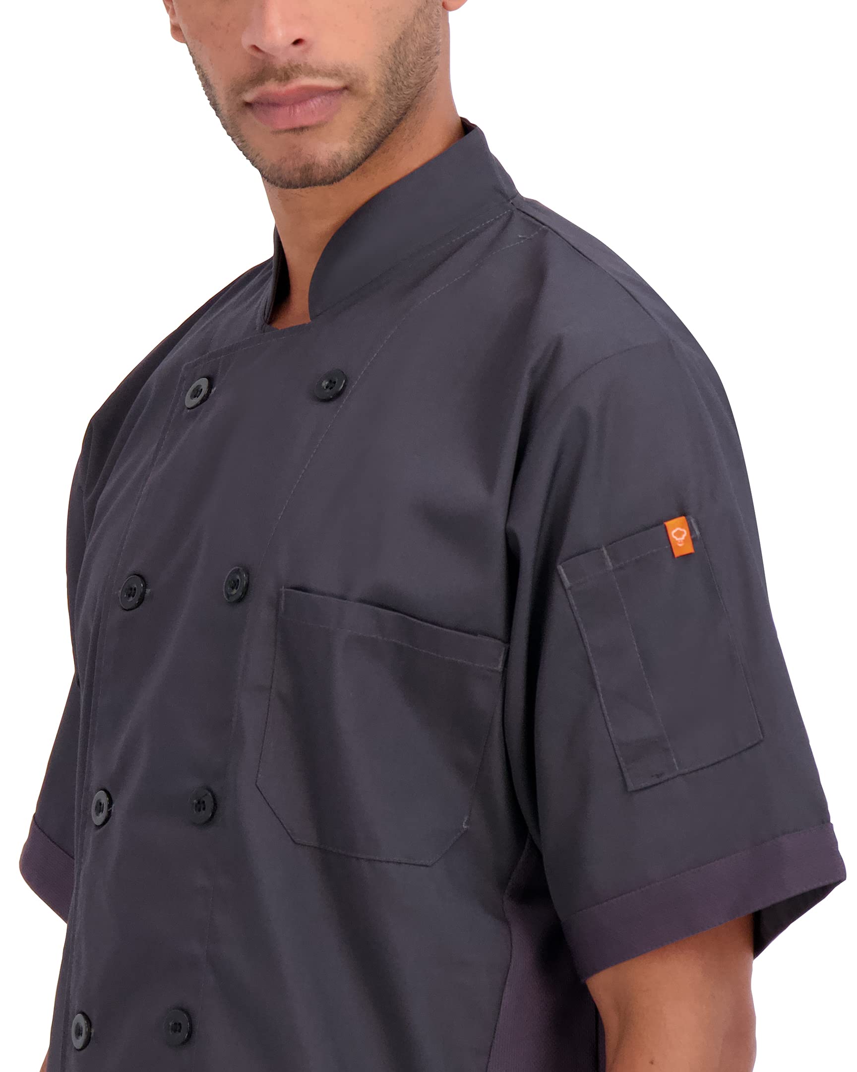 Happy Chef Men's Microvent Short Sleeve Lightweight Chef Coat, Charcoal, Large