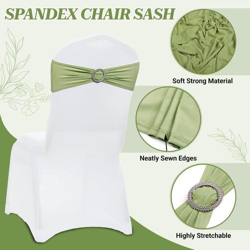 MDS Spandex Chair Sashes - Universal Fit Elastic Stretch Bands with Buckle for Weddings | Sage Green, Pack of 250