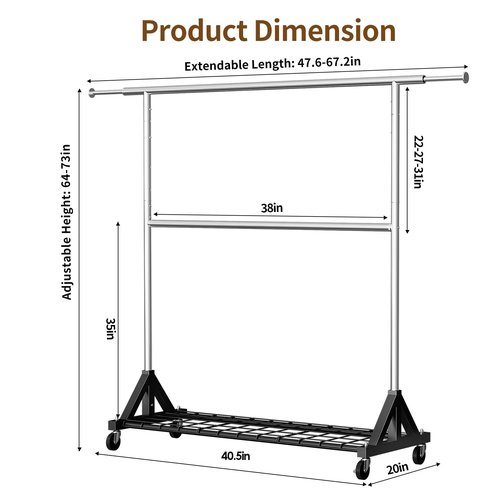 Luxspire Heavy Duty Clothes Rack Load 600 LBS, Double Rod Clothing Rack, Rolling Garment Racks with Lockable Wheels, Shelves, Adjustable Laundry Hanging Racks for Clothes