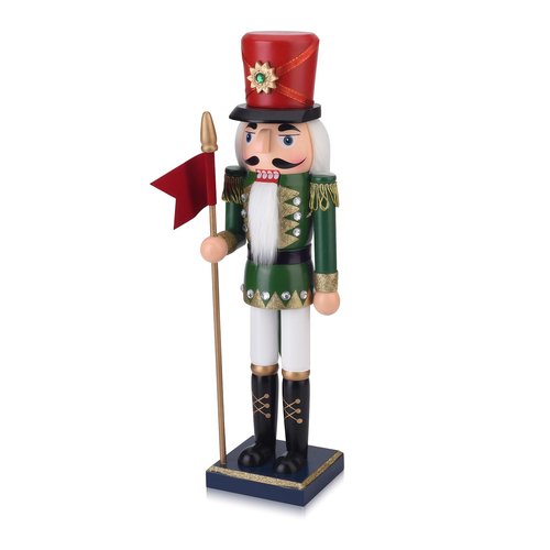 Codesteel Wooden Nutcracker Soldier Figures with Spear, 14.4 Inch Xmas Nutcracker Christmas Decor, Nutcracker Figurine Mantel Ornament Festival Shelves Decorations