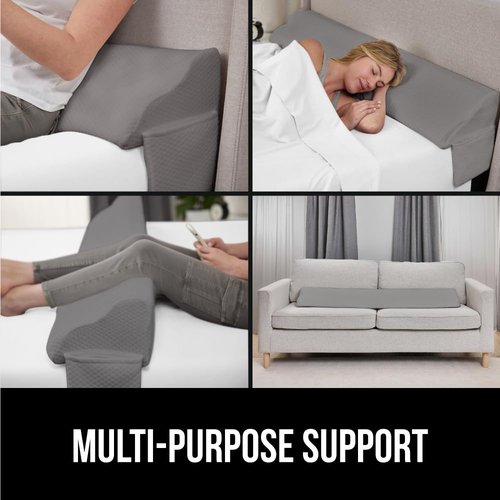 GORILLA GRIP Patented Bed Wedge Pillow for Headboard Gap, Filler Between Mattress Gaps, Comfortable Supportive High Density Cushioned Foam Pillows, Stay in Place Gripping Dots, Queen Soft Gray