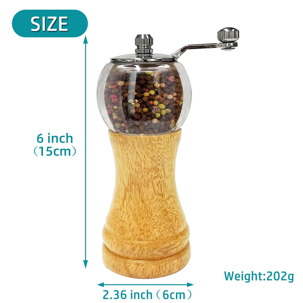 VEIZIBEE Salt and Pepper Grinder Set Wooden Pepper Salt Grinder Set Manual Pepper Mill Set Classical Hand Shake Ceramic Blades Metal Handle Wooden Pepper Shaker with Adjustable Coarseness