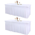 2 Packs White Tableclothes for 8 Foot Rectangle Tables, Wrinkle Resistant Fitted Table Cloth Stretch Spandex Table Covers with Skirt for Event Banquet Wedding Birthday Party