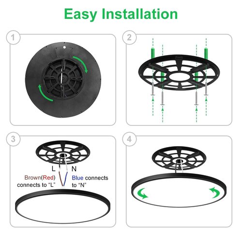 LEDLightsWorld 15.7inch 32W LED Flush Mount Ceiling Light, 5000K Daylight White LED Ceiling Light, 3800LM Bright Round Flat Panel Light, Black Ceiling Light for Bedroom, Living Room, Dining Room