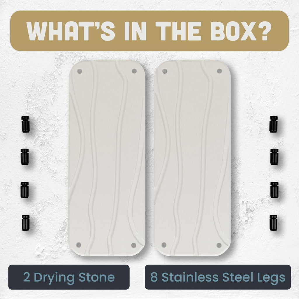 Stone Drying Tray Set - Diatomite Kitchen Sink Organizer | Water-Absorbing Bathroom Mat (White)