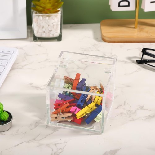 Qtip Holder Acrylic Container for Cotton Swab, Cotton Pads, Floss Picks - Restroom Containers Bathroom Essentials Accessories Decor Vanity Storage Organizer, 3.3'' x 3.2'' x 2.75''