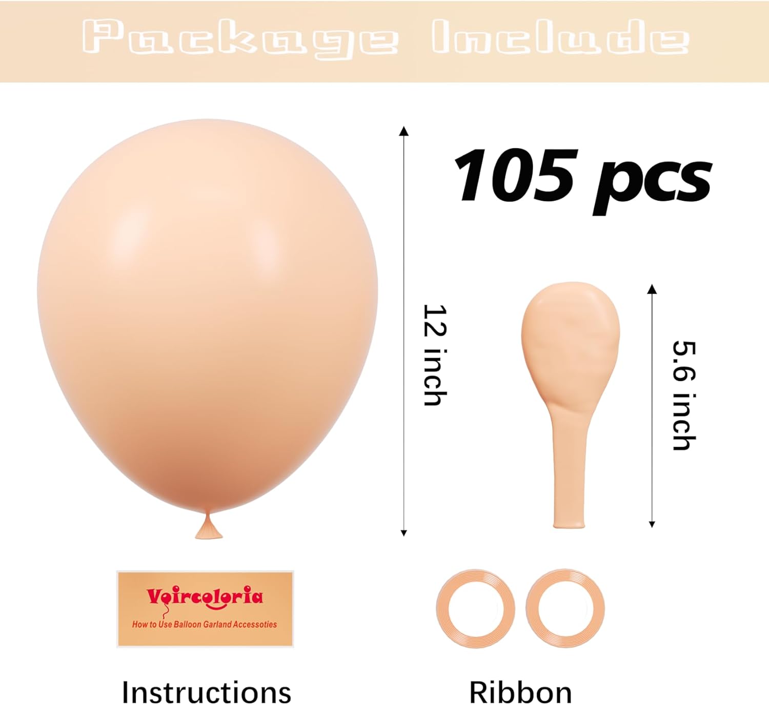 Voircoloria 105pcs Pastel Orange Balloons - 12 Inch Latex Balloons for Birthday & Baby Showers