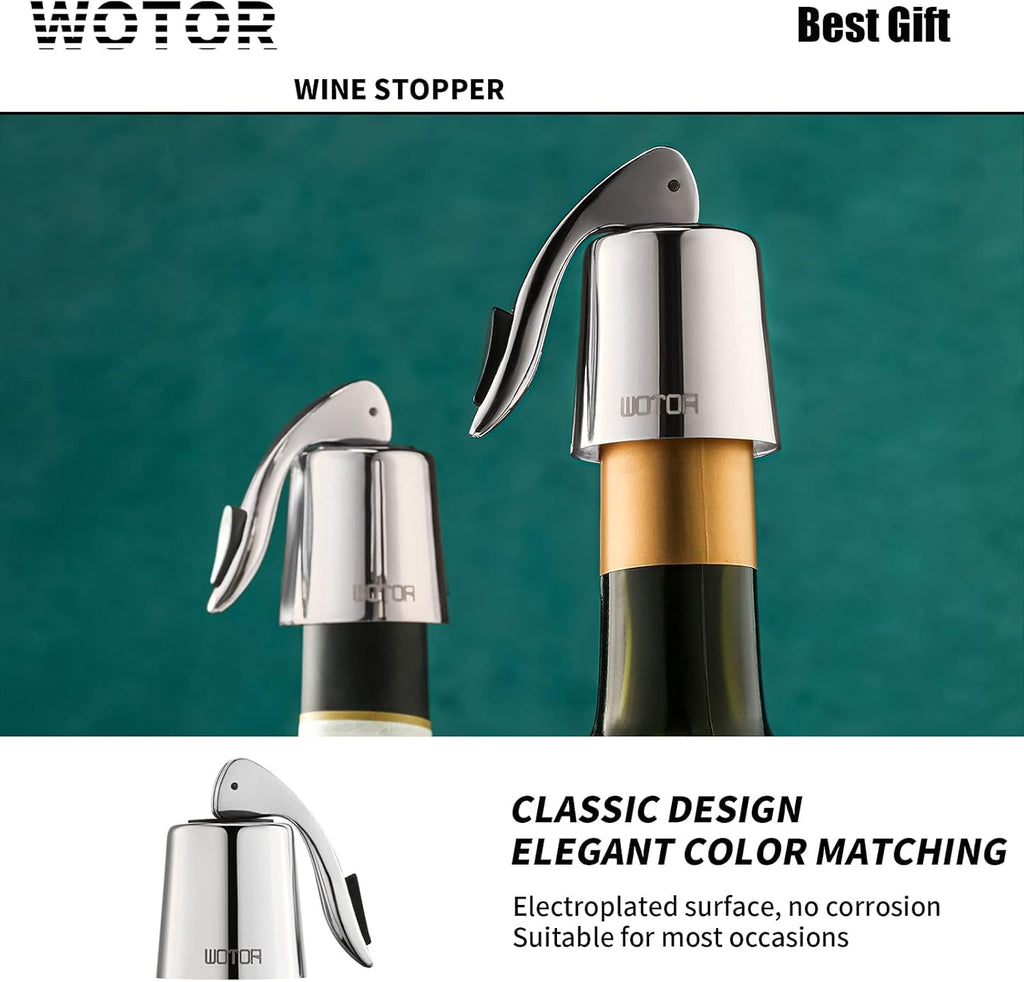 WOTOR Wine Stoppers Stainless Steel Wine Bottle stopper Plug with Silicone Reusable Wine Saver Leak proof Keep Fresh Silver 3 pack